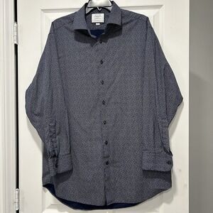 Charles Tyrwhitt Mens 17 / 34" Button Up Shirt Navy Blue Classic Fit Long Sleeve